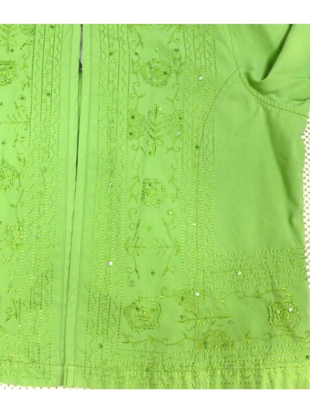 Chicos Carrie Ann Gecko Embellished Green Jacket Size 3 Beaded Floral Design NWT - Picture 8 of 13